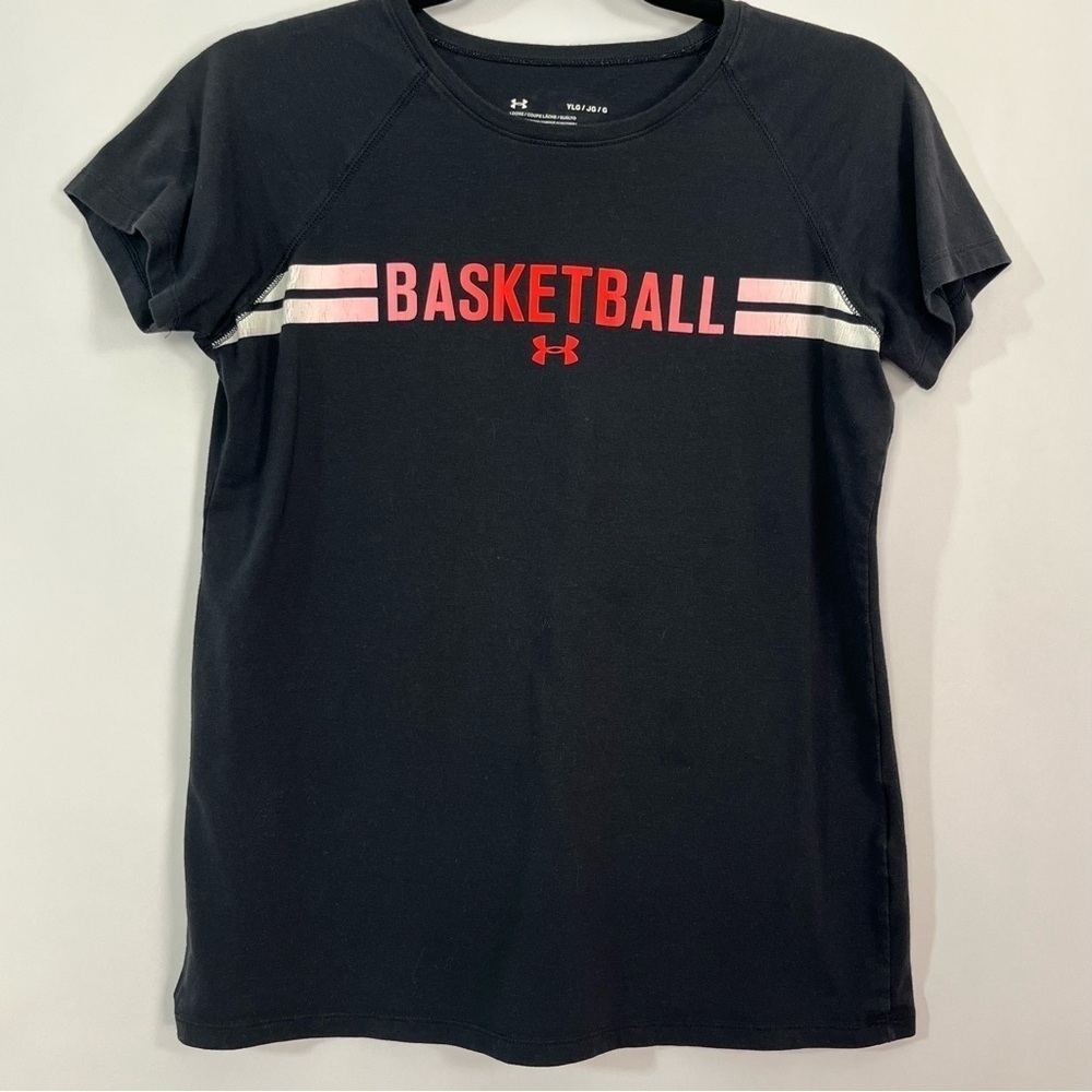 Under Armour Youth Large Basketball Black Red Pink Ombré shirt